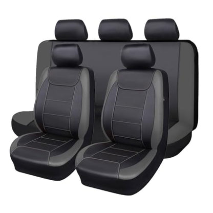 Flying Banner car seat Covers Protects Water Proof Faux Leather Carbon Fiber Front and Rear Bench (Black Gray, Full Set - 8PCS) - color: Gray Black, size: Full Set -- 8PCS