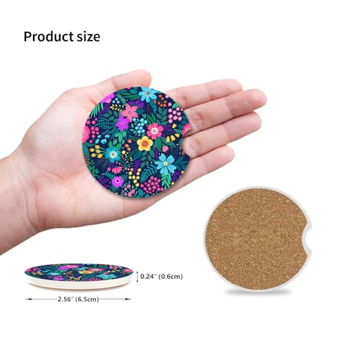 Blue Flowers Car Coasters for Drinks Absorbent,2 Pack Cup Holders,2.56" Ceramic Stone & Non-Scratch Cork Base Coasters,Auto Accessories for Women & Men. - color: Blue Flowers
