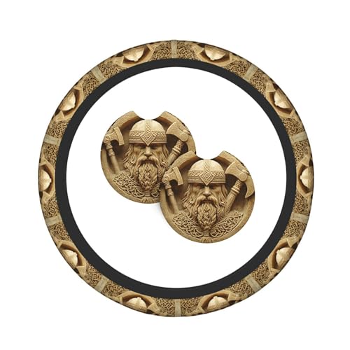 Viking Warriors 3 Pcs Steering Wheel Cover Decoration Set with 2 Coasters, Universal Non-Slip and Comfortable car Interior Set– Fits 14.5-15 Inch Steering Wheels Cover for Cars, SUVs, and Trucks - color: 6
