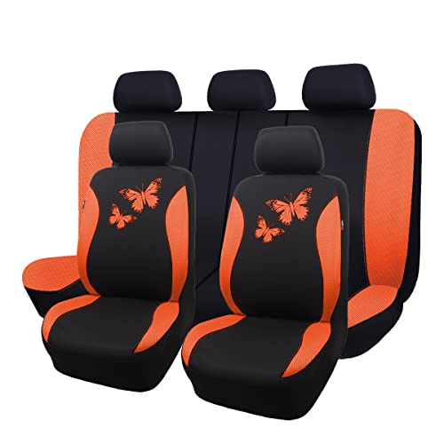 Flying Banner Butterfly car seat Covers ful Set Fashion Universal Lady Woman Female Rear Bench Split Colorized (Full Set, Orange) - color: Orange, size: Full set