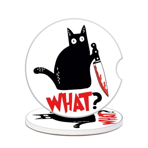 2 Pack Car Cup Holder Coasters - Black Cat Absorbent Ceramic Coaster, Car Coasters for Cup Holders, Car Interior Accessories for Women Men - color: Black Cat