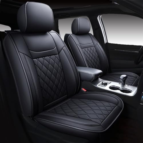 Huidasource Grand Cherokee Seat Covers, Waterproof Leather Customized Car Seat Cushion Covers, Full Set Seat Protectors Compatible with Jeep Grand Cherokee 2011-2022 (5 Pcs Full Set/Black) - color: Full Set/Black, size: Old Version
