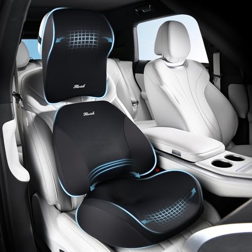 FLORICH Upgraded 3-in-1 Memory Foam Car Seat Cushion Set with Lumbar Support & Neck Pillow, Washable Driving Seat Cushion for Back & Sciatica Pain Relief, Non-Slip Seat Cushion for Car, Office-Black - color: B-black, size: 3 Peices