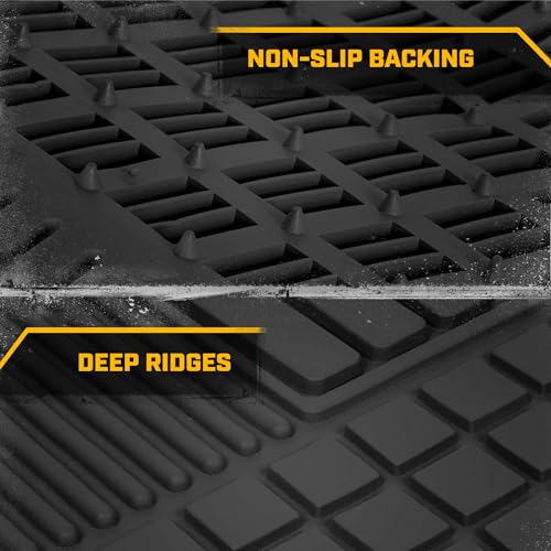 BDK CAT® Large 2-Piece Heavy Duty All Weather Rubber Car Floor Mats, Universal Fit Trim-to-Fit Front Set with Trunk Cargo Mat Liner for Car Truck SUV Van, Easy-to-Clean Tailgate Mat Protection - Black