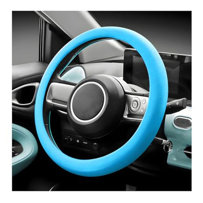 Car Steering Wheel Cover, 13 to 14 Inches Non-Slip Soft Silicone Steering Wheel Protector, Stretchable Elastic Steering Wheel Cover Fits Most Cars for Men and Women (Light Blue) - color: Light Blue