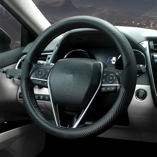 Steering Wheel Cover Universal Standard Size 14.5-15 inch, Breathable Microfiber Leather, Anti-Slip, Non-Folding Packaging, Fits Most Cars SUVs Trucks, Black with Carbon Fiber - color: Black with Carbon Fiber