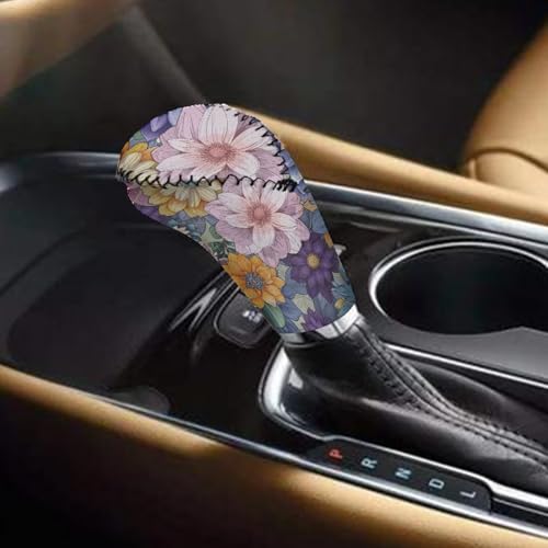 Bulopur Car Shifter Gear Hand Brake Trim Cover Set for Most Cars Van SUV Sedan Truck Auto Accessories - color: Boho Dahlia Flower
