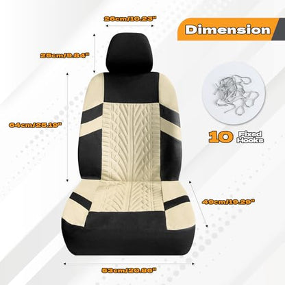 2PCS Car Front Seat Cover with 2 Headrest Covers, Breathable Waterproof Seat Covers for Front Seats, Universal Seats Cover Protector Car Accessories for Most Vehicles (Beige)