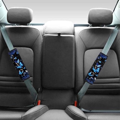Dreaweet Blue Butterfly Seatbelt Covers for Women 2 Pack Car Seat Belt Cushion Shoulder Strap Pads Soft Comfortable Seat Belt Cover Pad Seatbelt Cushions for Adults Kids - color: Blue Butterfly Flower