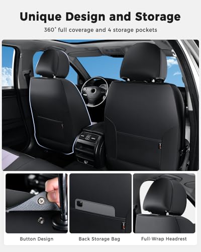 Huidasource Seat Covers Full Set, Universal Fit for Most Cars SUVs Trucks, Full Coverage Leather Seat Cover, Airbag, Cupholder Compatible, Seat Function Retain, Easy Install with Velcro, Black&Purple - color: FS: Black&Purple, size: Full Set