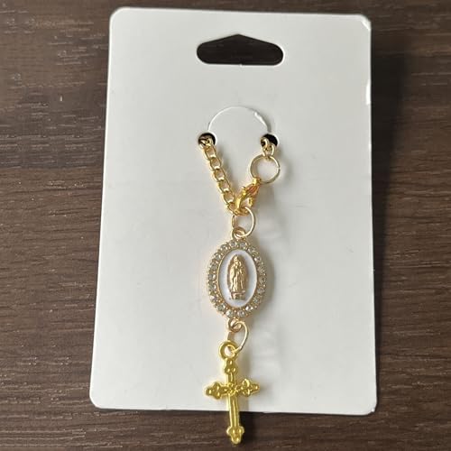 Steering Wheel Rosary Charm Accessory, Catholic Rosary Hanging Pendant, Cross for Car, Steering Wheel Accessory with Virgin Mary Charm and Crucifix, Christian Gifts (Gold) - color: A