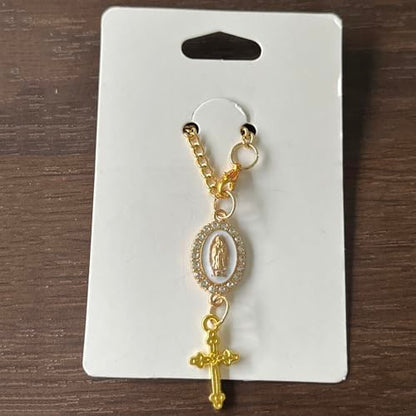 Steering Wheel Rosary Charm Accessory, Catholic Rosary Hanging Pendant, Cross for Car, Steering Wheel Accessory with Virgin Mary Charm and Crucifix, Christian Gifts (Gold) - color: A