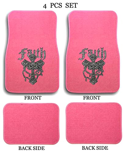 Universal Fit Front/Rear 4-Piece Full Set Crystal Bling Rhinestone Design Studded Carpet Car SUV Truck Floor Mats (Faith-Pink) - color: Faith-Pink