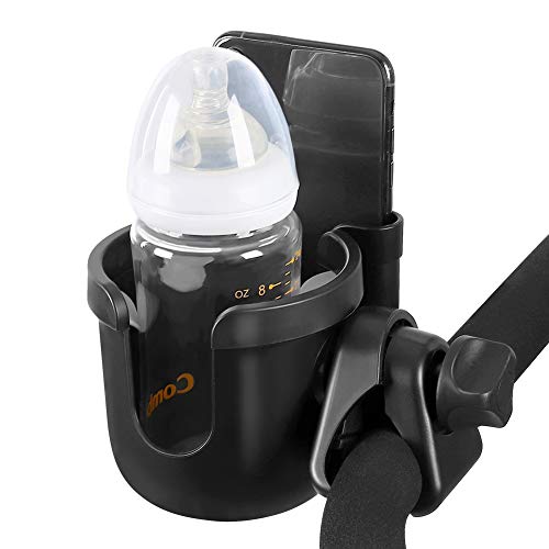 Accmor Stroller Cup Holder with Phone Holder, Bike Cup Holder, Universal Cup Holder for Uppababy Nuna Doona Strollers, 2-in-1 Cup Holder for Walker, Wheelchair, Scooter - color: All Black & All Black
