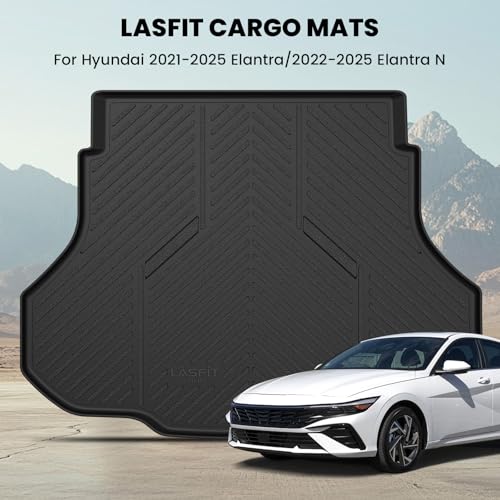 LASFIT Cargo Mat for Hyundai Elantra 2026 2025 2024 2023 2022 2021 & Elantra N 2022-2026, All Weather TPE Custom Fit Elantra & Elantra N Trunk Mat, Black