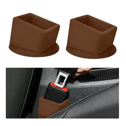 2PCS Car Seat Belt Buckle Holder, Easy Access Silicone Auto Seatbelt Buckle Booster, Seat Belt Buckles Fixer Cover Makes Receptacle Stand Upright Buckling for Kids, Car Accessories (Coffee) - color: Coffee