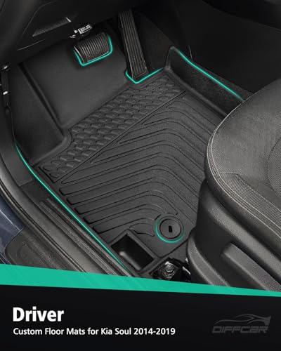 DiffCar® for Kia Soul Floor Mats & Cargo Liner 2014 2015 2016 2017 2018 2019 (Not for Hybrid) | All-Weather Custom Fit Car Accessories for Kia Soul Interior Protection | TPE Floor Trunk Mats 4PCS Set