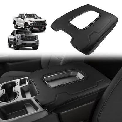 Center Console Armrest Cover Fit for Chevy Silverado & GMC Sierra 2019-2026 Accessories, Comfort Armrest Pad Console Lid Cushion Vegan Leather Regular Thick(Split Bench Seat Console ONLY) - size: 1) 19-25 |Silverado & Sierra| Jump Seat, Regular
