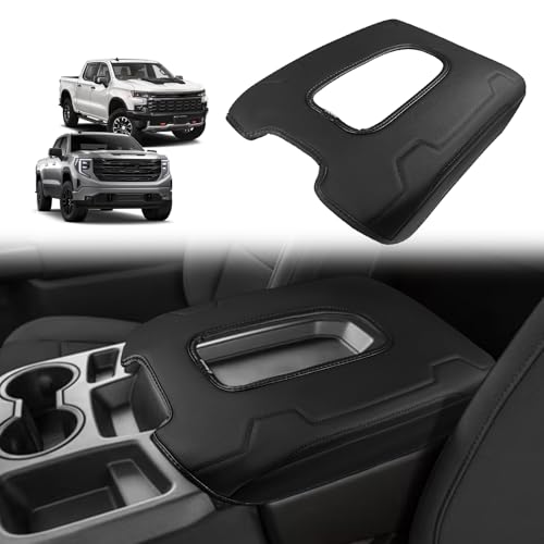 Center Console Armrest Cover Fit for Chevy Silverado & GMC Sierra 2019-2026 Accessories, Comfort Armrest Pad Console Lid Cushion Vegan Leather Regular Thick(Split Bench Seat Console ONLY) - size: 1) 19-25 |Silverado & Sierra| Jump Seat, Regular