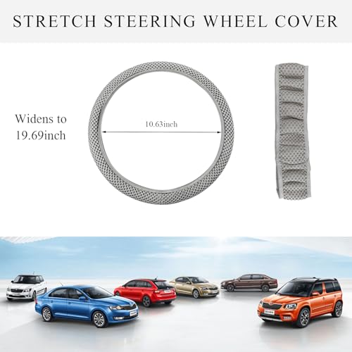 Yourkar Elastic Steering Wheel Cover, 15"×15" Comfy Breathable Stretch Steering Wheel Protector, Ice-Silk Cloth Polyester Steering Wheel Cover for Men Women, Car Accessories (Gray) - color: Gray