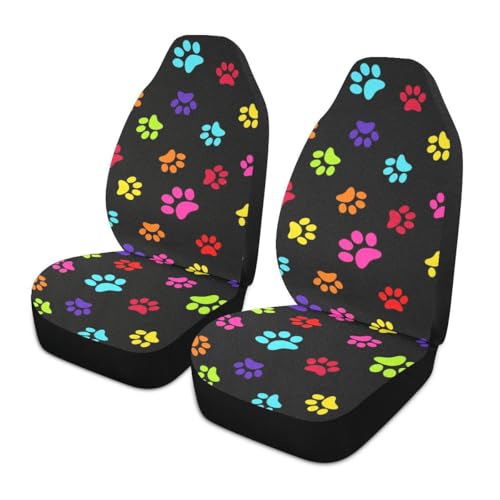 Paw Print Car Seat Covers Set of 2,Colorful Animal Foot Prints Universal Auto Front Seat Protector Vehicle Seat Cushion Cover for Women Cute Pet Claws Car Accessories Fit for Car SUV Truck - color: Blue Pink Green