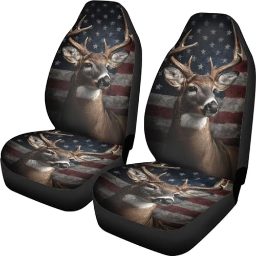 Deer American Flag Print Car Seat Covers, 2 Pieces Washable Vehicles Front Seat Protectors, Scratch-Resistant Bucket Seat Cover Fits Most Vehicles, Cars, Sedans, Trucks, SUVs, Vans - color: Deer American Flag 4