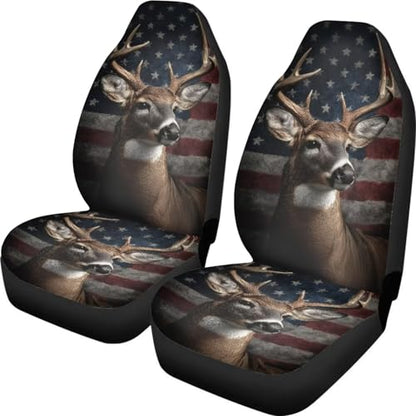 Deer American Flag Print Car Seat Covers, 2 Pieces Washable Vehicles Front Seat Protectors, Scratch-Resistant Bucket Seat Cover Fits Most Vehicles, Cars, Sedans, Trucks, SUVs, Vans - color: Deer American Flag 4