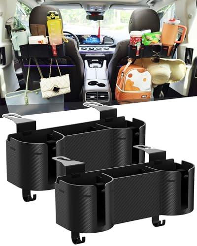 Car Headrest Backseat Cup Holder 3.7" with Organizer, High Capacity 4 in 1 Seat Back Organizer with Headrest Hooks, Multifunctional Storage for Car Travel Accessories Compatible with Most Vehicles - color: BLACK, size: 2 Pack