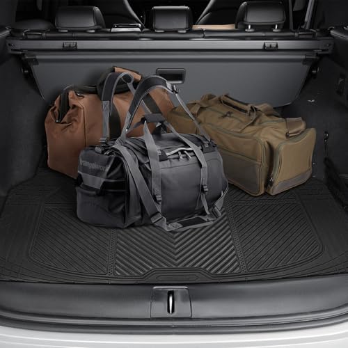 CAR PASS Heavy Duty Rubber Car Mats with Cargo Liner, Deep-Dish Car Floor Mats and Trunk Mat All Weather, Universal Trim-to-Fit for SUVs Trucks Sedans, Waterproof Anti-Slip, Trimmable V12 Black - color: All Black Full Set