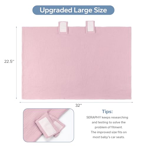 SERAPHY 100% Muslin Cotton Car Seat Cover Baby, 2 Pack Universal Carseat Covers Baby Boy Girl, Breathable Car Seat Canopy, Soft Infant Car Seat Cover for Summer and Winter—2 Pcs Pink&Flowers - color: Pink&Flowers
