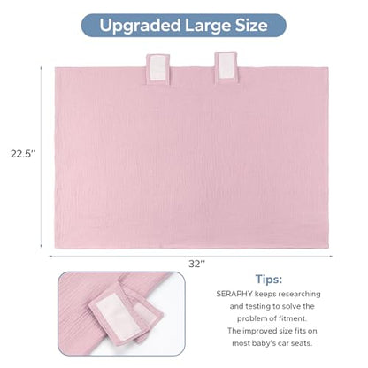 SERAPHY 100% Muslin Cotton Car Seat Cover Baby, 2 Pack Universal Carseat Covers Baby Boy Girl, Breathable Car Seat Canopy, Soft Infant Car Seat Cover for Summer and Winter—2 Pcs Pink&Flowers - color: Pink&Flowers