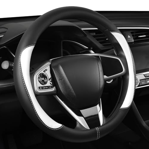 Car Steering Wheel Cover,Microfiber Leather Steering Wheel Cover Fit15.5-16 inch Large Size for F150 F250 F350 Ram Tacoma 4Runner Tundra Range Rover (Black&White) - color: Black&White, size: Large Size[15.5"-16"]