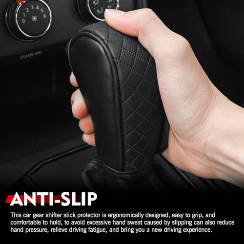Car Gear Shift Knob Protector, Leather Anti-Slip Anti-Scratch Breathable Automatic Transmission Shift Knob Cover with Velcro, Universal for Car SUV Truck (Black) - color: Black