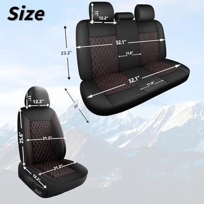 HChengkikz Leather Car Seat Covers, Breathable and Waterproof Seat Cover Full Set, PU Premium Universal Fit Automotive Airbag Compatible for Cars Sedans SUVs Vans and Trucks (Full Set, Black+Redline) - color: N1 Black Redline, size: Full Set