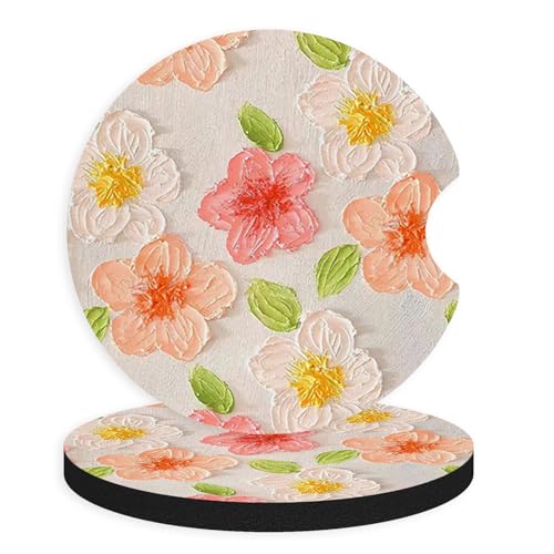 2pcs Cute Yellow and Red Flowers Car Coasters,Absorbent Universal neoprener Cup Holder Coasters with a Finger Notch,Car Accessories for Women&Man Interior，2.75" 7 - color: Cute Flowers 7