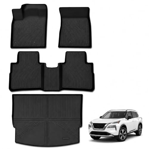 Floor Mats for Nissan Rogue 2021-2026, All Weather TPE Floor Liners & Cargo Mat, Custom Fit Waterproof Car Mats for Nissan Rogue Accessories, Front & 2nd Row & Trunk Liner, Not for Sport - size: 2020-2026 | For Nissan Rogue | Full Set