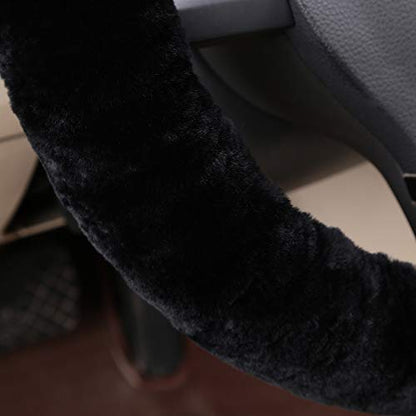 Fluffy Wool Sheepskin Fuzzy Black Car Steering Wheel Cover for Universal Auto Steering Wheel 14 1/2-15 1/2inch, Anti-Slip, Soft Plush, Comforting and Luxurious, Soft Texture (Black) - color: Black