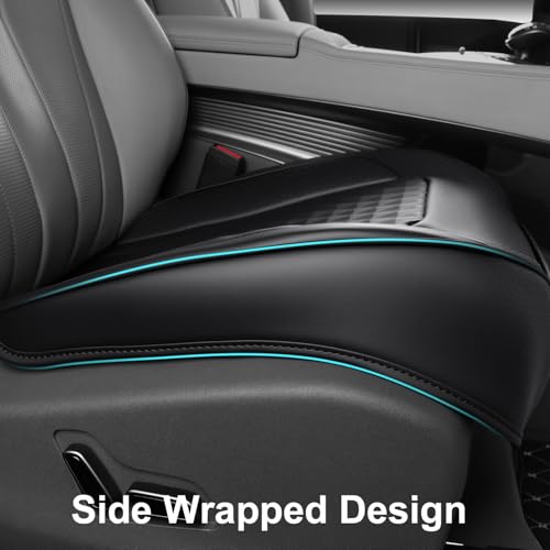 CAR PASS 2 Pack Leather Bottom Car Seat Covers Front Seat Cushion Cover, Anti-Slip and Wrap Around the Bottom, Car Seat Protector Universal Fit for Most Cars, SUVs, and Trucks, 2Pcs Black