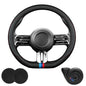 D-Shaped Car Steering Wheel Cover Flat Bottom for Mercedes Benz GLE 350 450 GLC 300 C300 E300 E350 GLS CLA 250 EQB EQE AMG GT Class Accessories, Breathable Nappa Leather, 14.5-15 Inches - size: Round