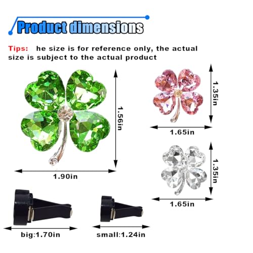 3PCS Bling Four Leaf Clover Car Dashboard Air Vent Trim Clips, Crystal Rhinestone Auto Air Fresheners Outlet Clips, Cute Car Interior AC Decoration Accessories for Women (Big Green/Small White & Pink) - size: Big Green/Small White & Pink