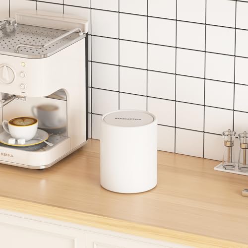 Mini Desk Trash Can with Lid for Desk,0.4 Gallon Brushed Stainless Steel Countertop Trash Can with Lid for Desktop Car Office Kitchen, Swing Top Trash Bin with a Roll of Trash Bag（White）