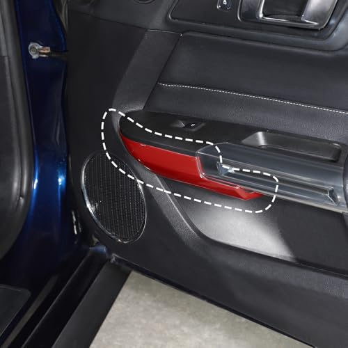 Jimen Fit for Ford Mustang 2015-2024, 2PCS Inner Door Armrest Panel Cover Trim (Red) - color: Red