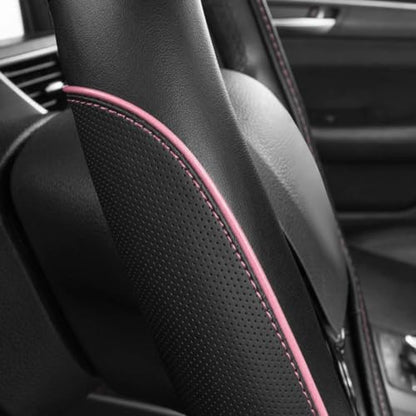 CAR Pass Colour Piping Leather Universal Fit Steering Wheel Cover, Perfectly fit for 14.5-15 inches Suvs, Vans, Trucks, Sedans, Cars (Black&Pink) - color: Black&Pink