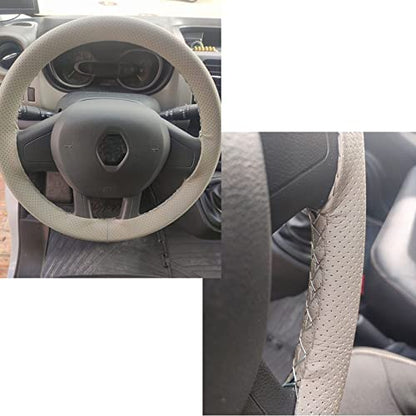 Onerbuy Universal Leather Car Steering Wheel Stitch On Wrap Cover DIY Sewing Breathable and Anti Slip, 15-Inch (Gray) - color: Gray