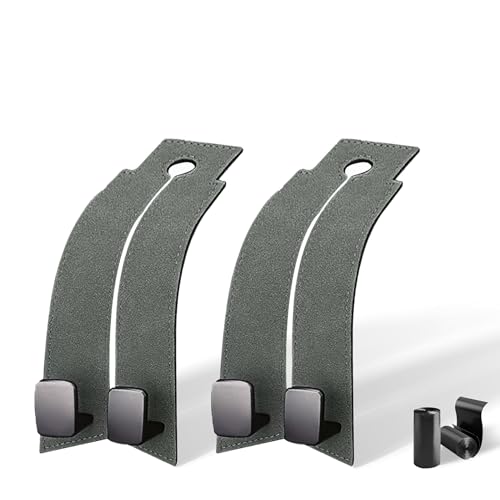 Suede Leather Headrest Hooks for Car, 2 Pack Double Seat Back Organizer Hooks for Purses & Bags, Heavy Duty Metal Car Purse Holder for Handbags, Grocery Bags, Universal Vehicle Storage Accessories - color: Gray