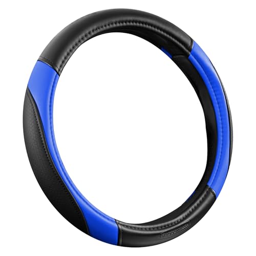 Rubbermaid Steering Wheel Cover – Universal Fit 14.5"–15" Steering Wheel Cover, Anti-Slip Grip, Breathable Leather, All-Season Protection, Interior Upgrade for Cars, Trucks, SUVs - Blue - color: Blue