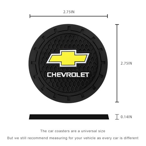 Chevrolet Car Cup Holder Coaster, Black, 2.76 Inch, 2 Pieces | Silicone, Car Interior Accessories - color: Black-a3