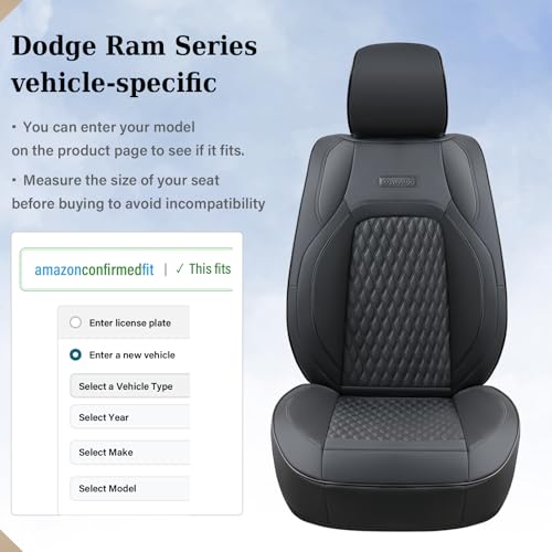 Coverado Seat Covers Dodge RAM 1500, Waterproof Leatherette Seat Covers for Car Compatible with 2009-2018 Dodge Ram 1500, 2010-2024 Ram 2500 3500 Dodge RAM Trucks, Curved Front/Black - color: Black, size: Curved Front&No Rear