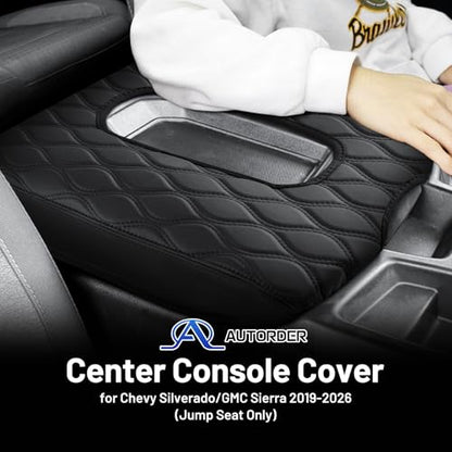 Autorder Center Console Cover for 2019-2025 Chevrolet Chevy Silverado&GMC Sierra 1500 2500 3500HD Accessories Leather Armrest Cover Anti-Scratch Middle Console Pad for Pet(Fit Jump Seat Console) - size: 2019-2025 Chevy Silverado