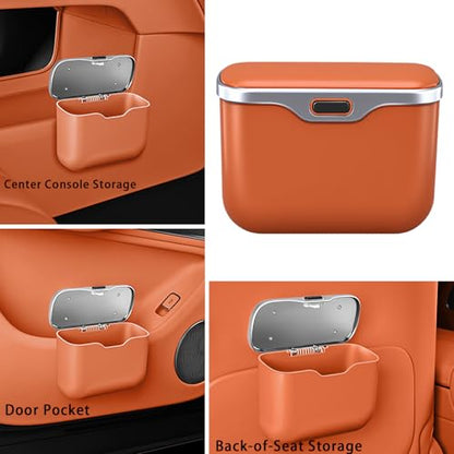 Car Trash Can with Lid - 2-in-1 Leather Top Car Garbage Can & Storage Box | Leakproof, Waterproof Hanging Auto Trash Bin for Back of Seat, Door, SUVs, Trucks, Sedans Brown - color: Brown